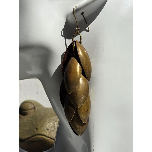 Antique Brass Petal Dangle Earrings With Fishhook Closure - Picture 4 of 6